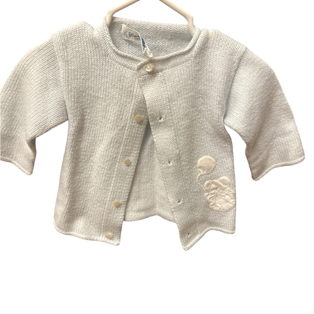 Baby Knit Cardigan with Bear Patch- hand woven. 80s Vintage
